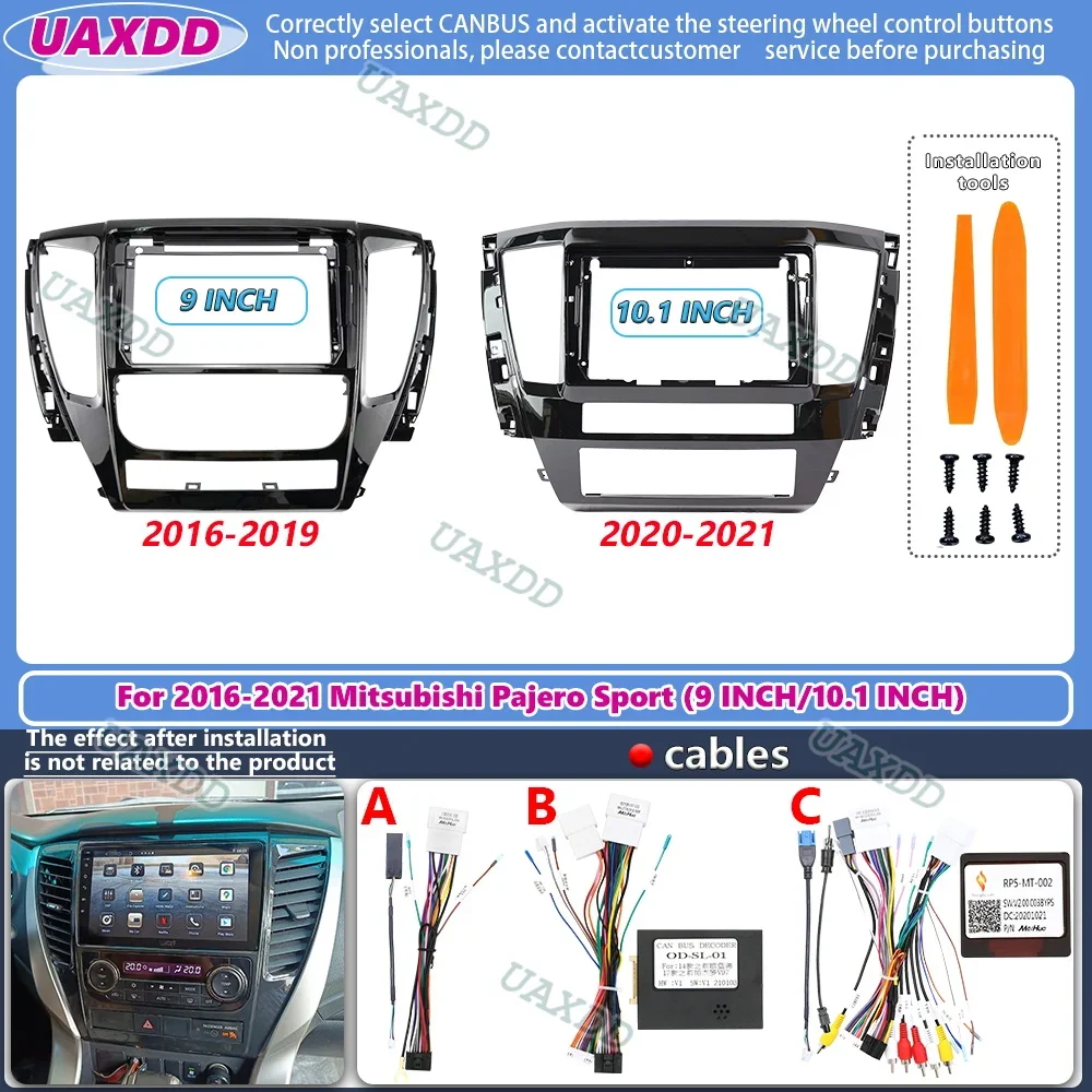 9 10.1Inch Car Radio Fascias For MITSUBISHI Pajero Sport 3 2016-2021 Dash Frame 2 Din Panel DVD Gps Mp5 Android cable canbus box