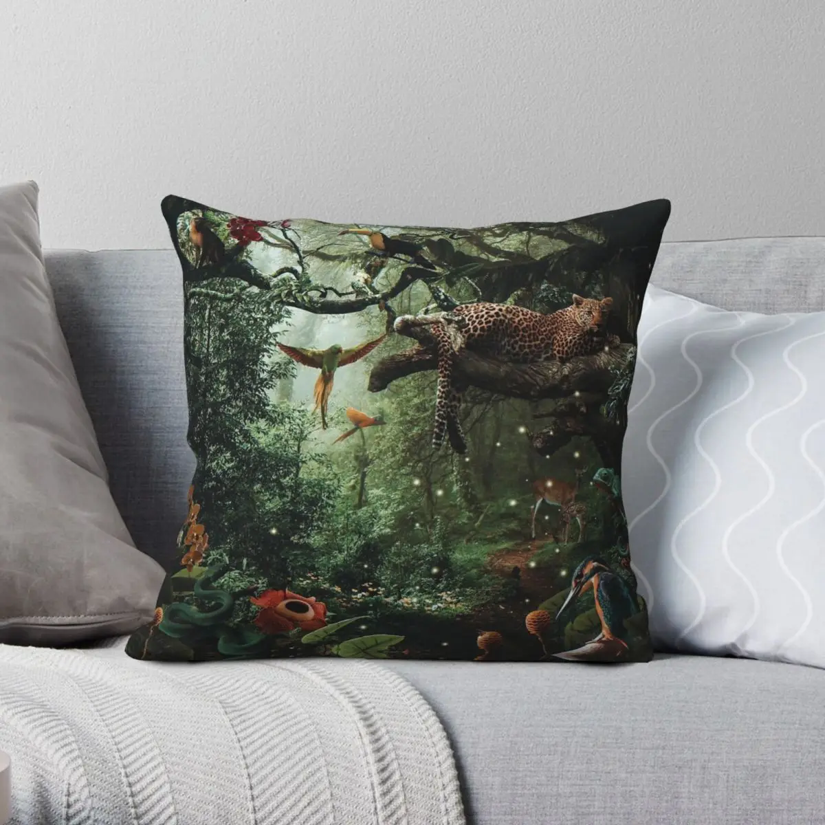 Leopard In The Rain Forest Square Pillowcase Polyester Linen Velvet Printed Zip Decorative Pillow Case Sofa Cushion Cover 45x45