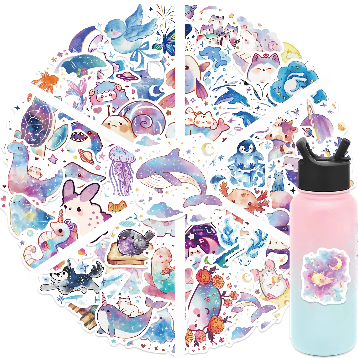 

10/30/53PCS Starry Sky Watercolor Small Animal Cute Graffiti Stickers Decoration Stationery Luggage Water Cup Waterproof Decal