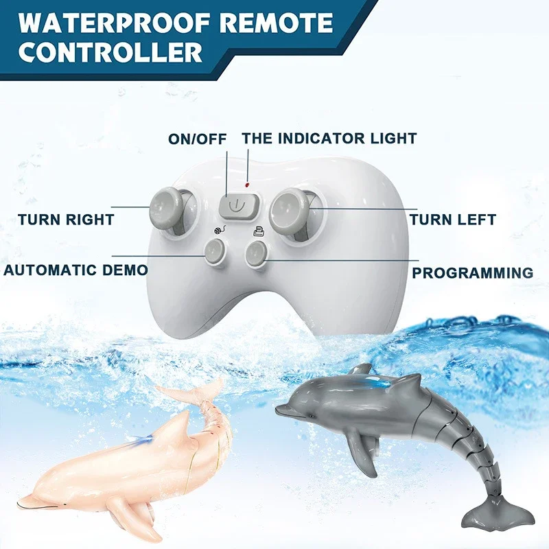 Rc Boat 2.4G Remote Control Dolphin with Light Simulation Electric Water Toys Simulation Radio-Control Animal Children Gift