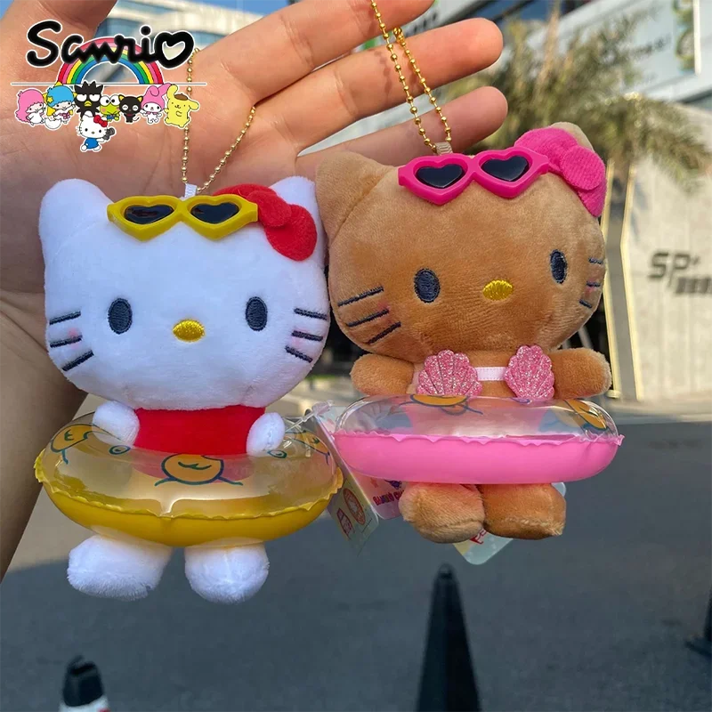 Sanrio Hello Kitty Plush Doll Swimwear Keychain Pendant Cartoon Kt Cat Stuffed Plushies Key Ring Bag Accessories Girls Gift Toys