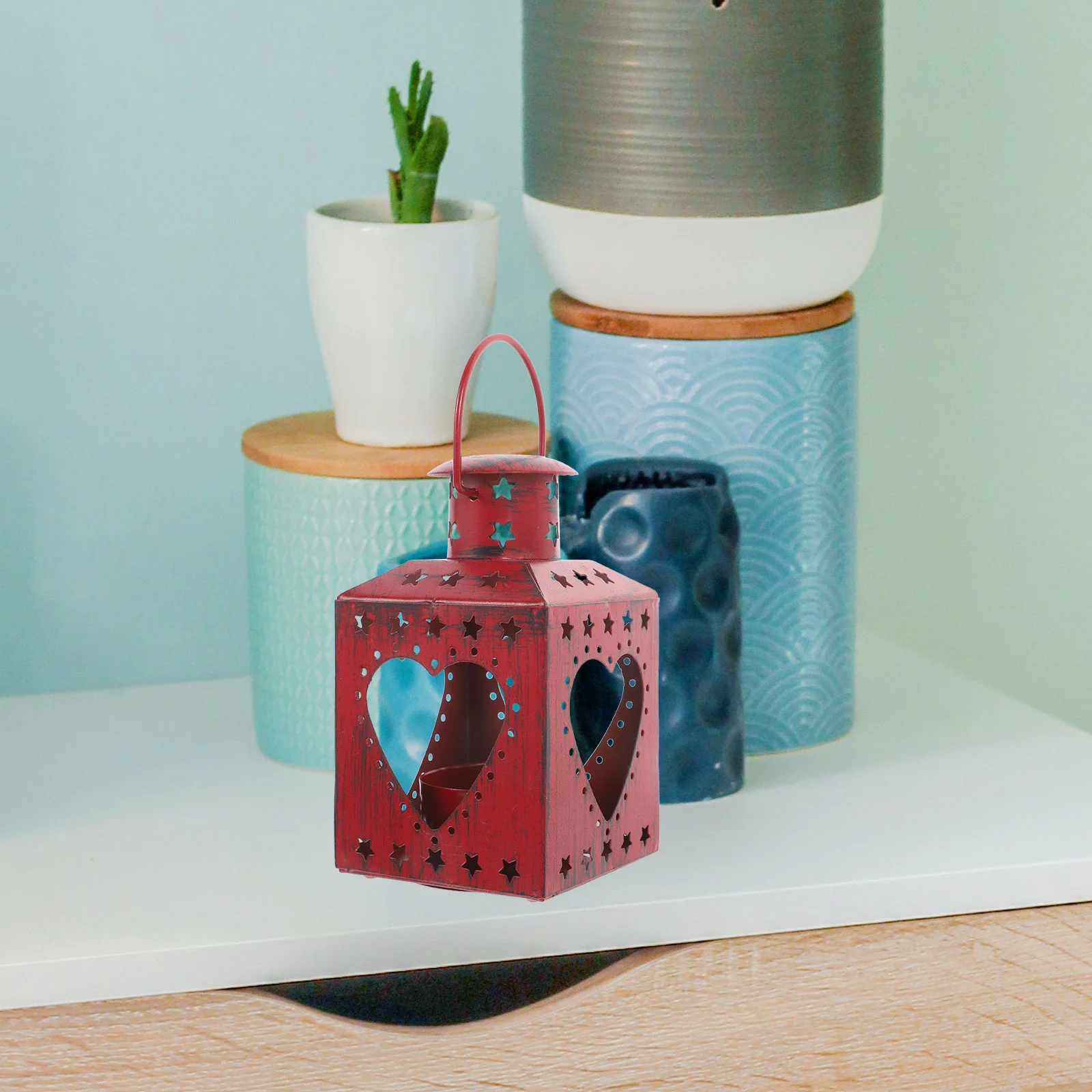 Vintage โลหะม้าโคมไฟคริสต์มาสผู้ถือแปรงสีแดง Gold Star Home Decor เหล็ก Tealight Stand Party nament เตาผิง