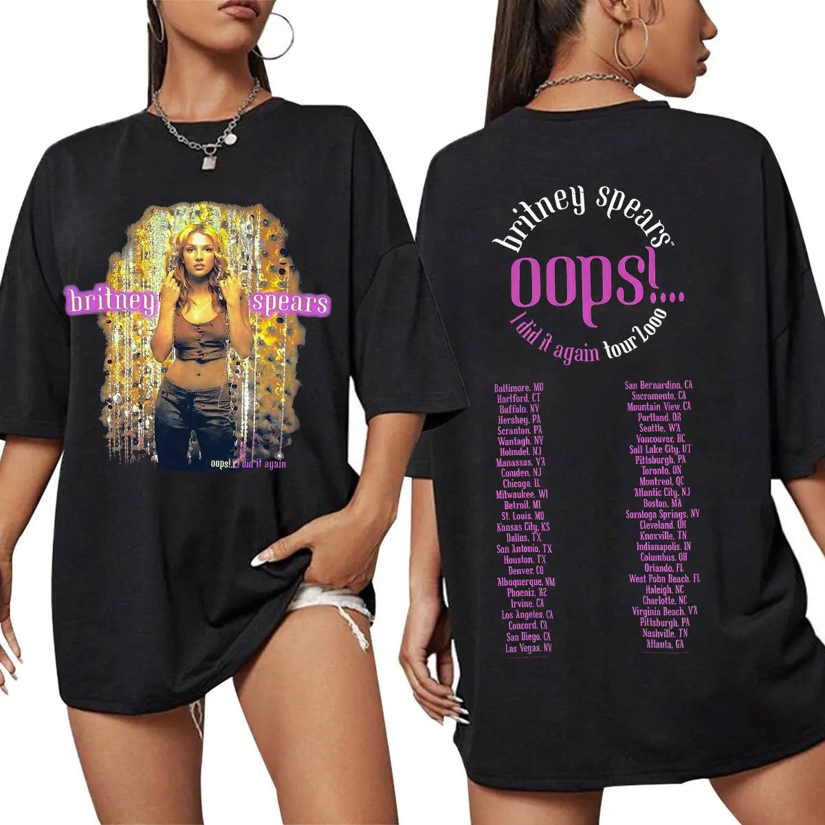 2025 بريتني سبيرز صيفية! تي شيرت I Did It Again Tour 2000 Merch 100% من القطن الخالص المطبوع تي شيرت نسائي كبير الحجم بأكمام قصيرة