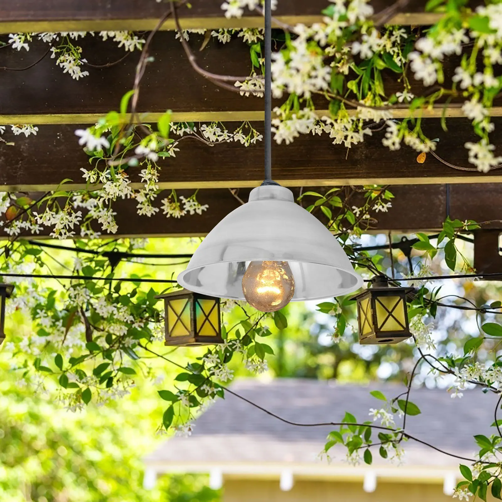 

Stainless Steel Industrial Style Lampshade Outdoor Weatherproof Metal Dome Cover for Street Garden Lighting Modern Pendant Light