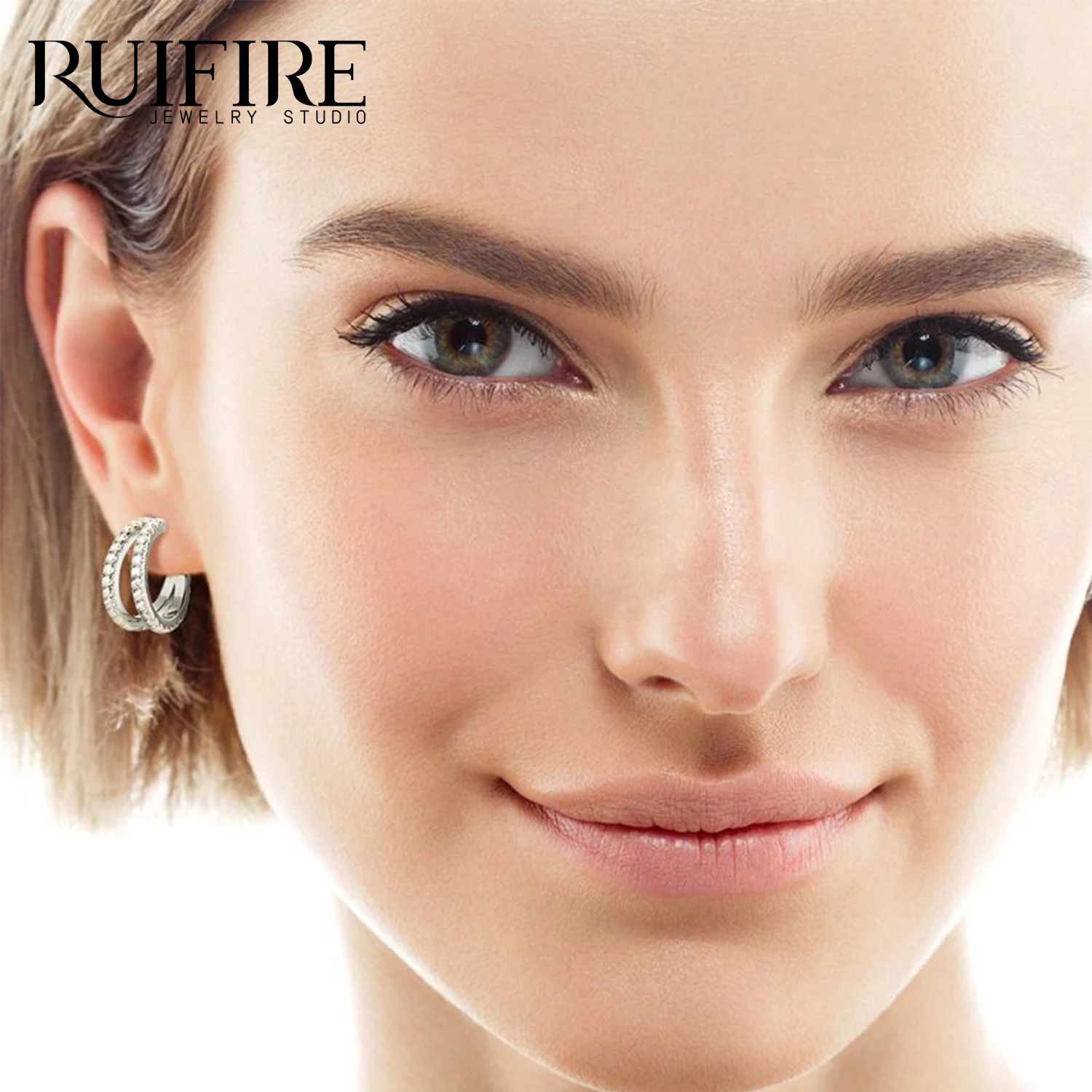 

RUIFIRE Sparkling Moissanite Pave Stud Earrings White Gold Plated S925 Silver Circle Earrings Women Wedding Engagement Jewelry