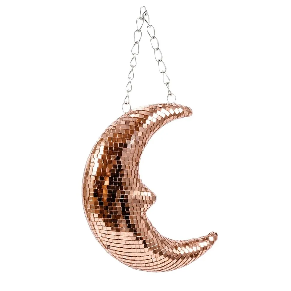 Mosaic Surface Disco Moon Decoration Reflective Finish Moon Shape Mosaic Moon Ornament Disco Style Party Room Decor Ornament