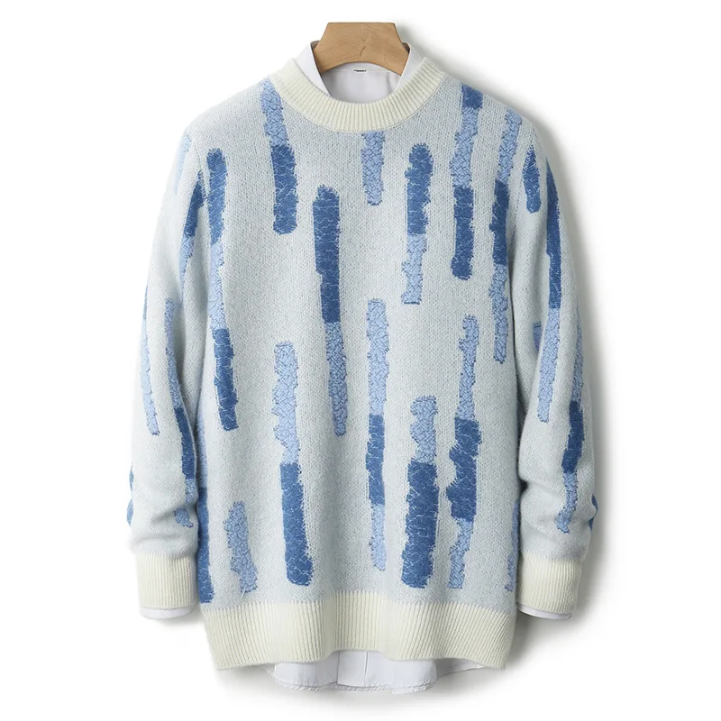 Men Autumn Winter 100% Pure Wool Sweater Sweater Loose Casual Cashmere Shirt