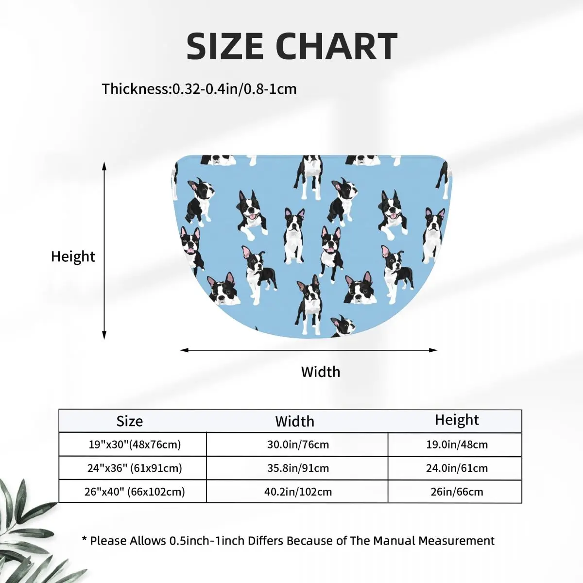 Boston Terrier Cute Dog Soft Flannel Half Round Doormat Non Slip Bathroom Mat Absorbent Floor Carpet for Home Bedroom
