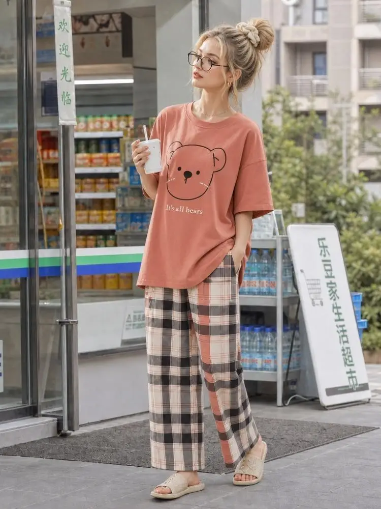 2-Piece Women Pajamas Set New Trousers Loose Casual O-Neck Home Wear Set Autumn and Winter Cartoon Bear Xmas Long Sleeve Pajamas image 5