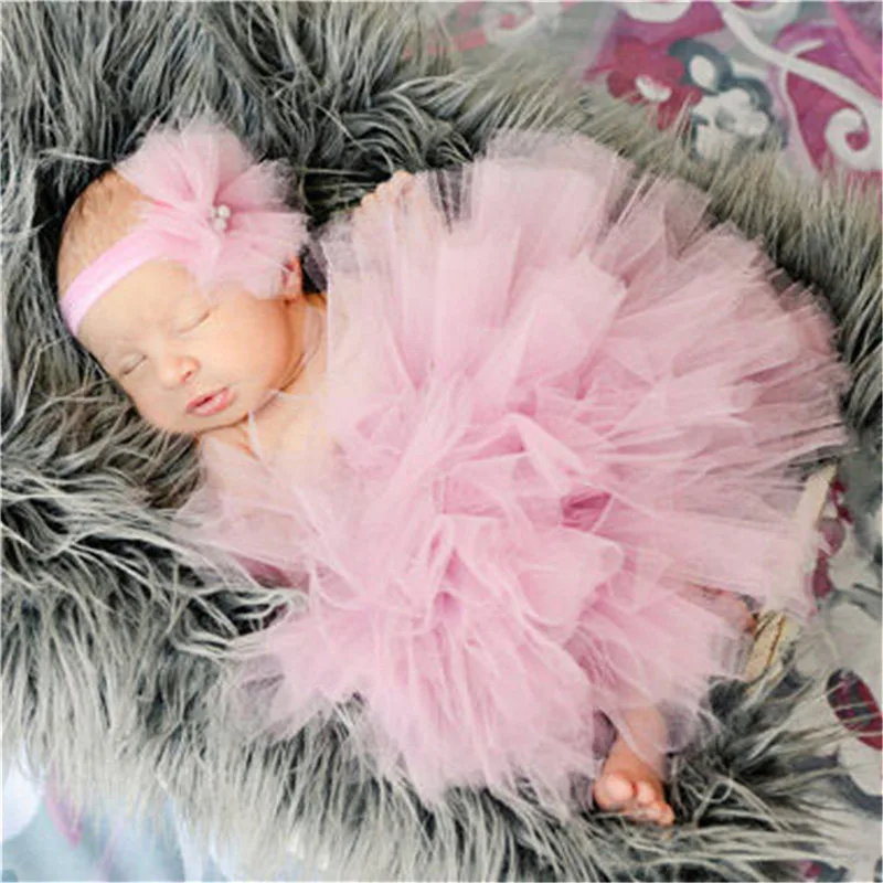 Newborn Baby Tulle Tutu Skirt Photography Props Bowknot Infant Girls Photo Props Headband Set Kids Hat Photography Accessories