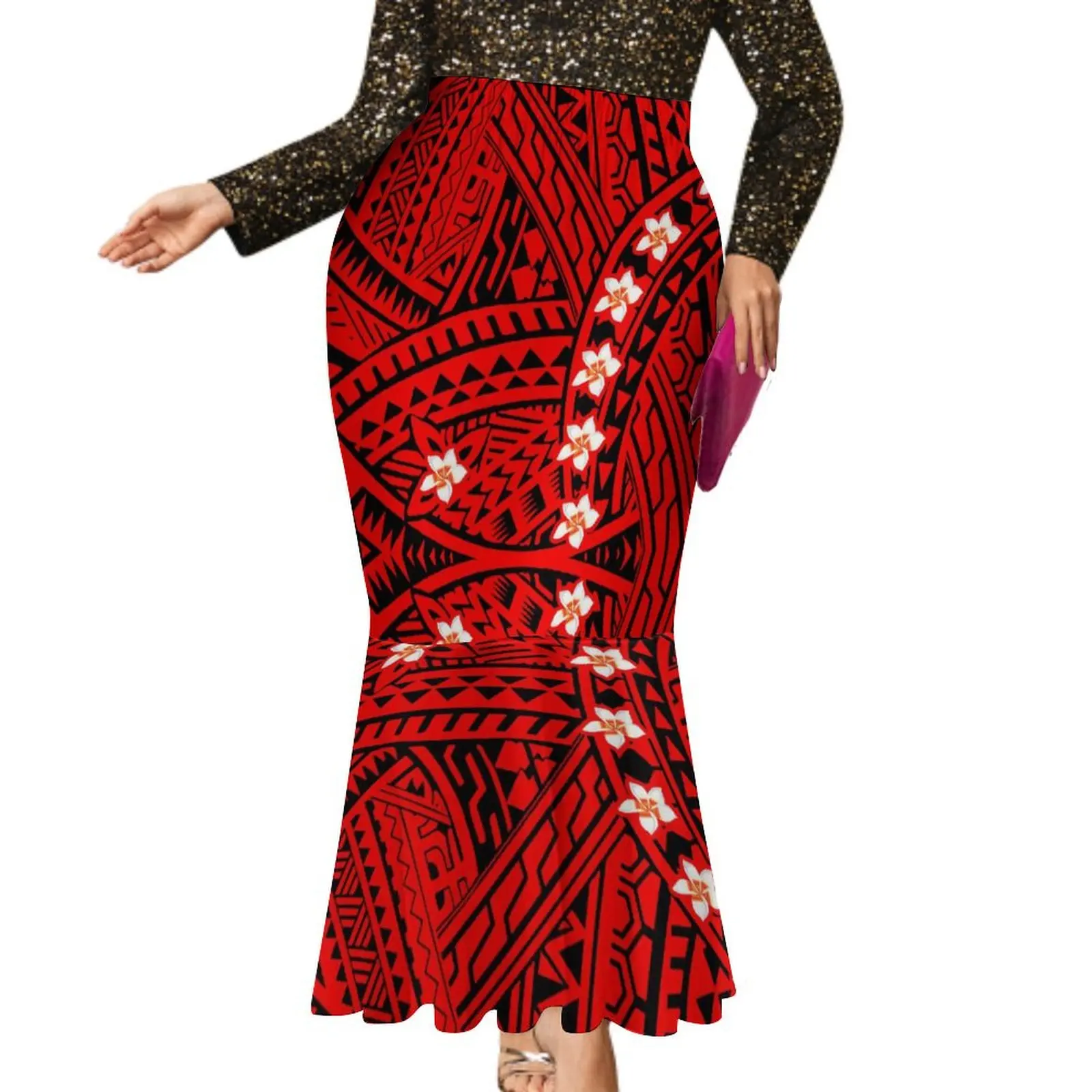 Summer Polynesian Tribal Ethnic Design Pattern Printed Half Skirt New Temperament Elegant Fishtail Long Dress Samoa Islands