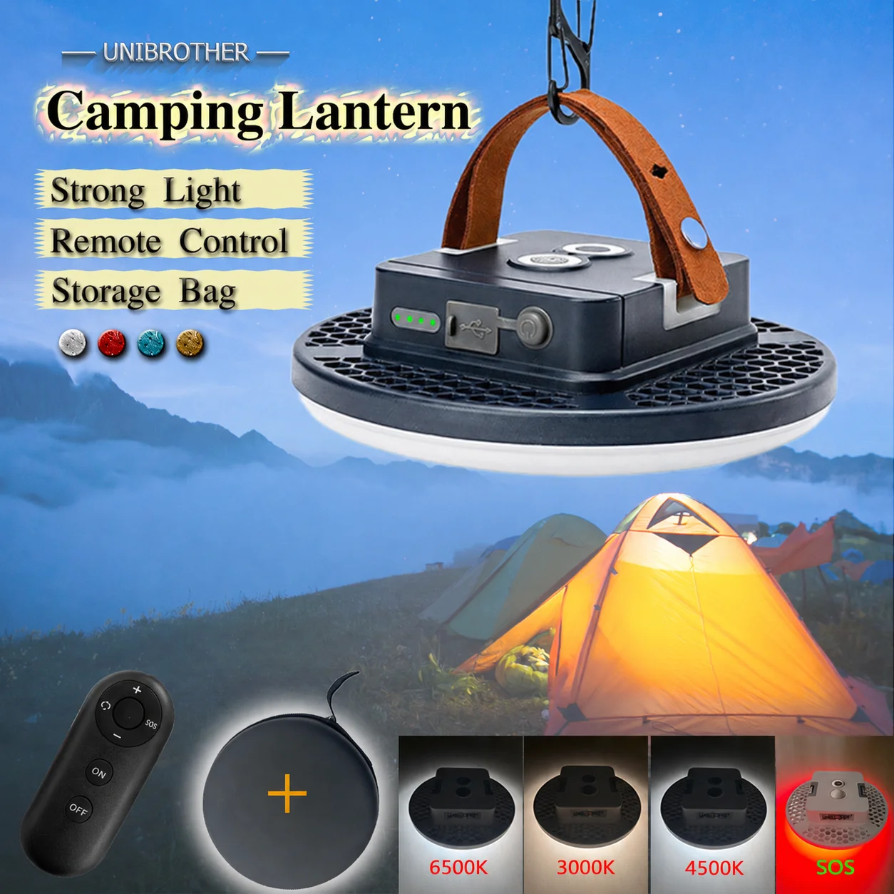 Remove Control Camping Lantern Outdoor Camping Light Rechargeable Flashlight Strong Light Portable Lanterns Power Bank Tent Lamp