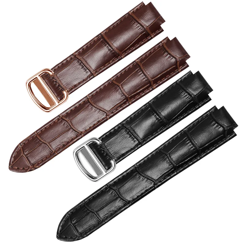 YOPO-Genuine Leather Watchband for Men and Women, Strap for Cartier Folding Clasp, Watch Chain Accessories