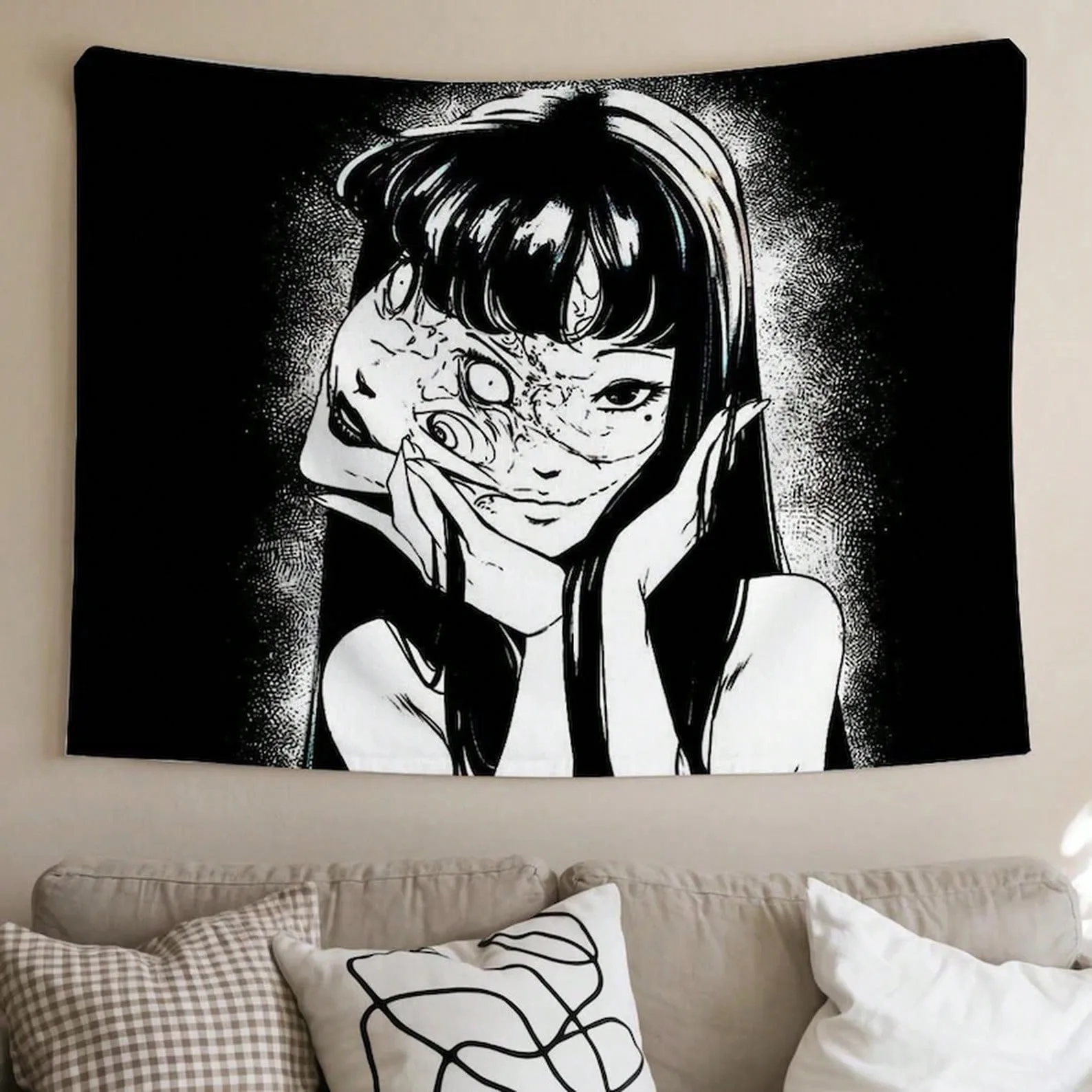 1pc Horror Anime Wall Tapestry, Ito Junji Dark Manga Polyester 2D Print,For University Dormitories, Bedrooms, Living Rooms