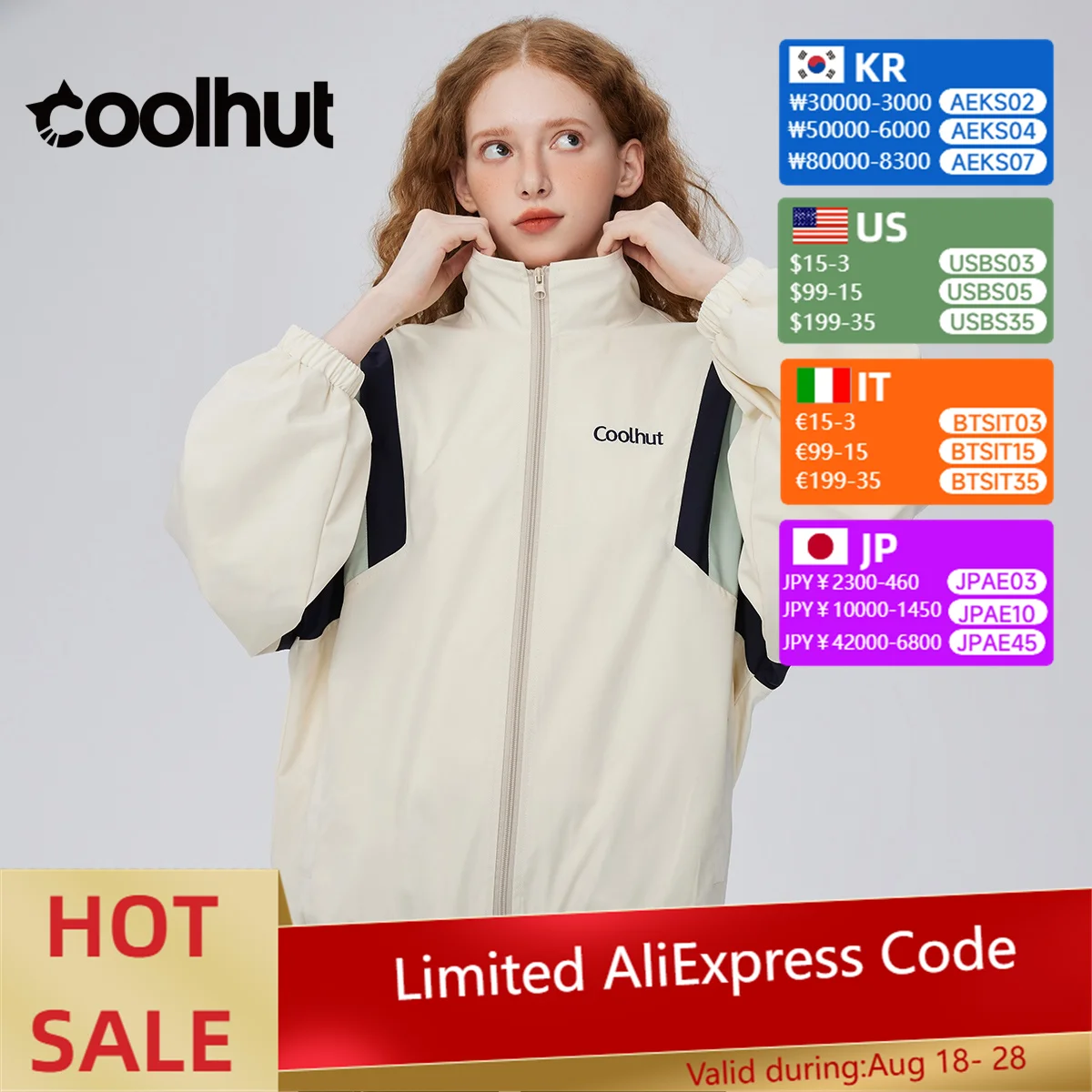 

COOLHUT, новинка 2025, женский винтажный стиль, цветной воротник-стойка, свободный крой, топ с вышивкой, осенняя повседневная спортивная верхняя одежда для колледжа