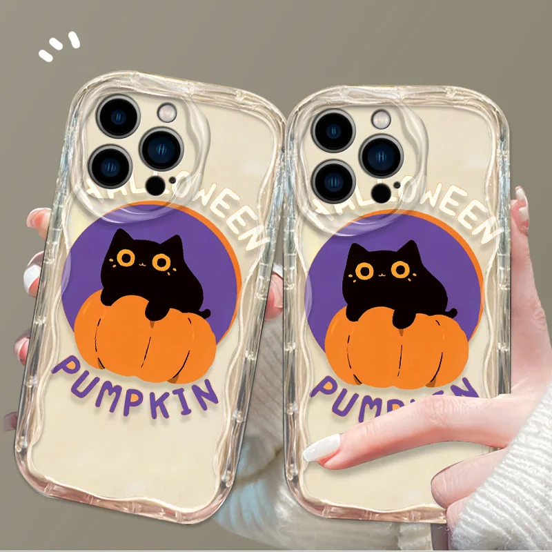 Cute Cat Pumpkin Tpu Case For OPPO A57 A58 A78 A18 A55 A38 A60 A52 A72 A53S A59 A94 A95 A54 A54S A93 A96 A98 A77 A76 A74 A79