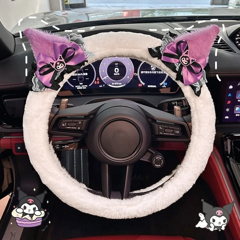สินค้าใหม่จากซานริโอ้ เฮลโล คิตตี้ คุโรมิ ของสะสมจากภาพยนตร์และโทรทัศน์ ปลอกหุ้มพวงมาลัยรถยนต์ สำหรับฤดูหนาว น่ารัก นุ่ม