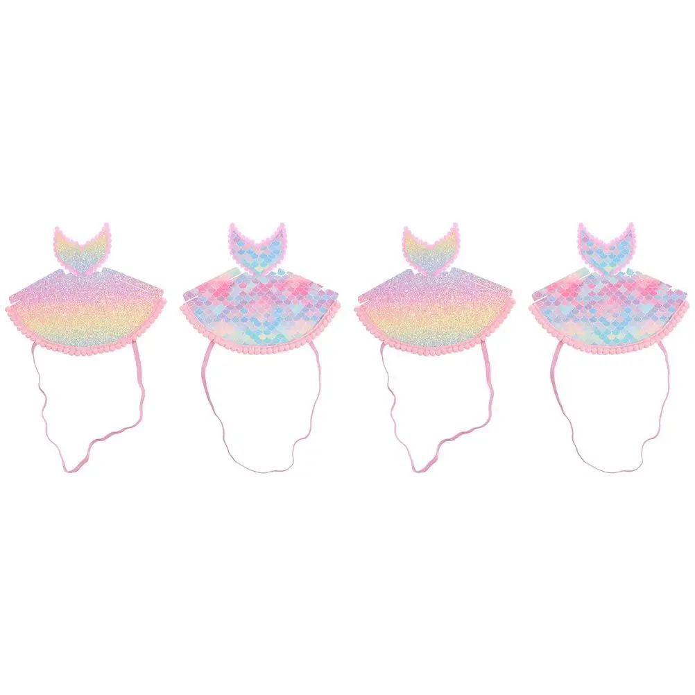 

4 Pcs Mermaid Birthday Hat Shiny Sequins Elastic Band Kids Party Hats Photo Props Fish Crowns Baby Girl Supplies