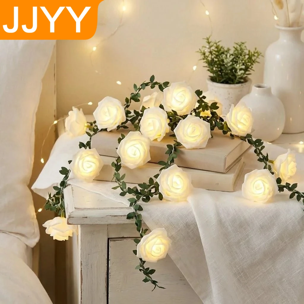 

Fairy Tale Rose LED Lantern Lights 1 5M 3M 6M Green Leaf Vine for Christmas Party Home Decor