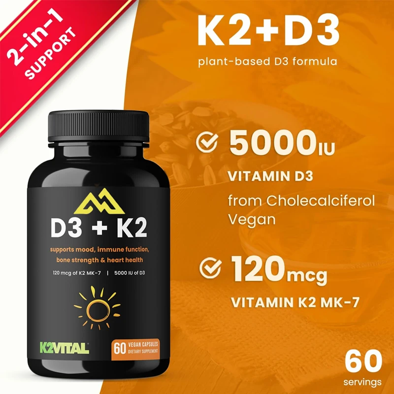 Supplementing Heart and Bone Health with Vitamin D and K D 3 K 2 MK-7 60 capsules K2 D3 vegetarian capsules