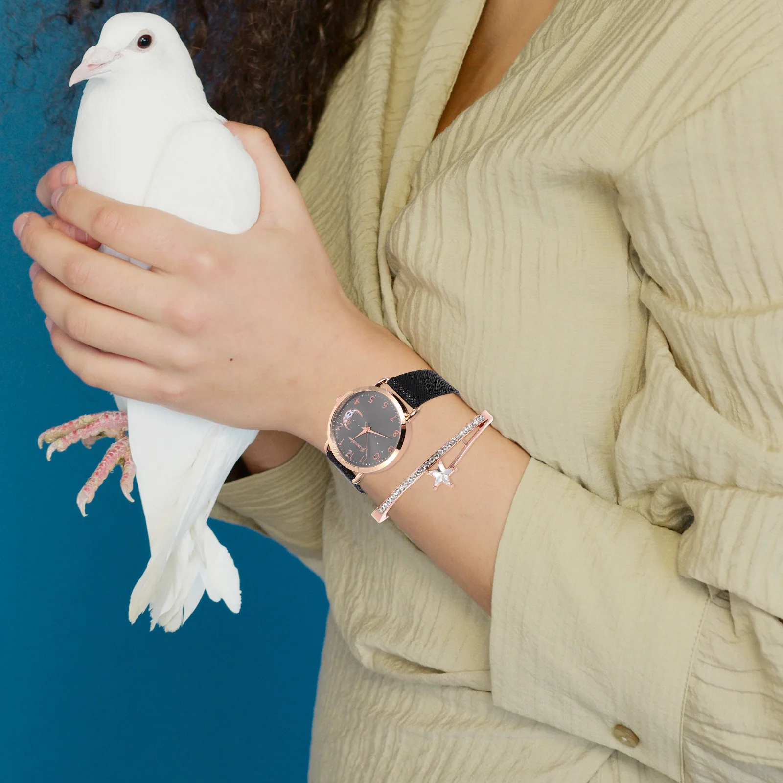 

1Set Women Watch Moon Star Pattern Bracelet Set Casual Party Delicate Wrist Watch Gift Exquisite Women Bracelet