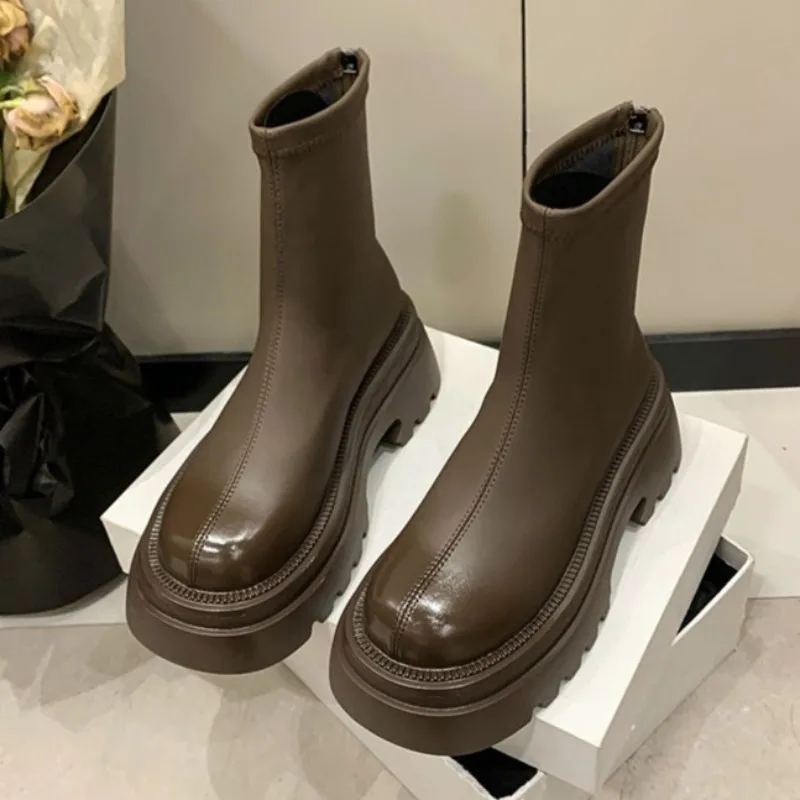

Mid Heels Women Platform Ankle Boots Winter New Fashion Shoes 2025 Designer Elegant Short Boots Dress Pumps Zapatillas De Mujer