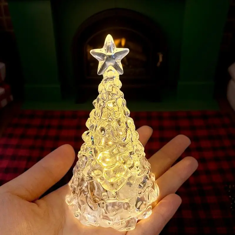 Night Light ต้นคริสต์มาสแบตเตอรี่ขับเคลื่อนตกแต่งเดสก์ท็อป Tree Night Light โคมไฟคริสตัลคริสตัลเทศกาล Night Light Home Decor