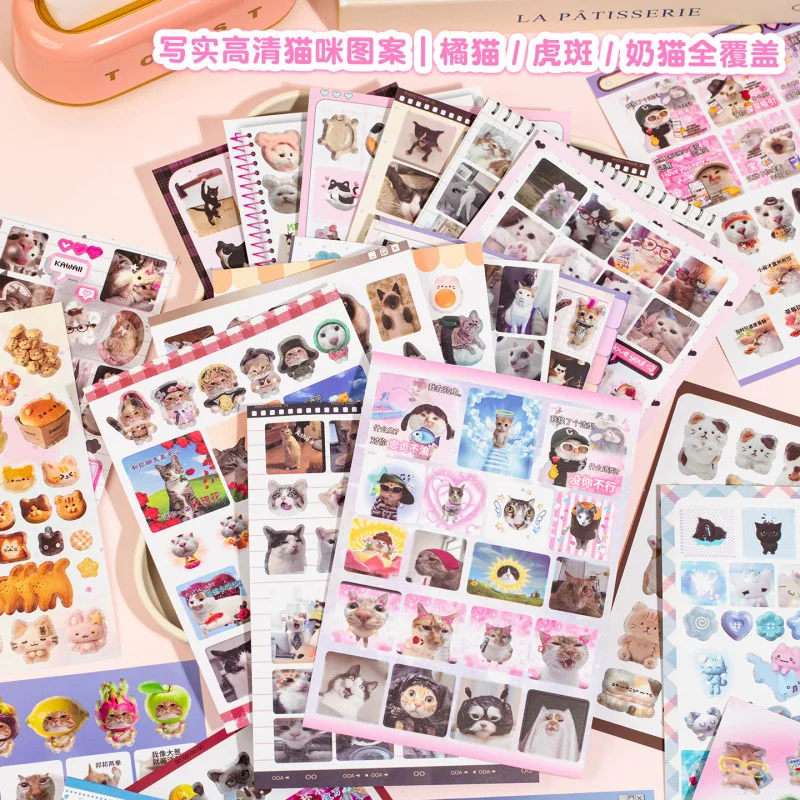 20Pcs Cat Coated Paper Stickers, Kawaii Real‑Life Kitten Decor Stickers for Scrapbooking Planner Decor