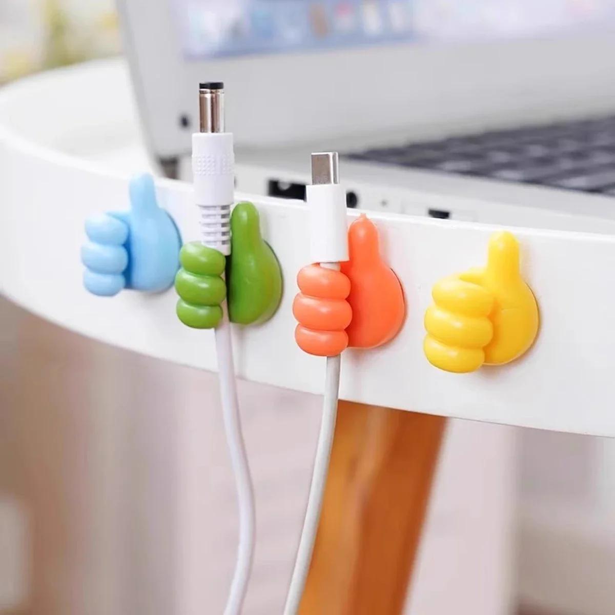 2/8PCS Multi-Functional Thumb Hook Data Cable Organizer Strong Adhesive No-Drilling Cute Small Hand Sticky Tape Cable Management