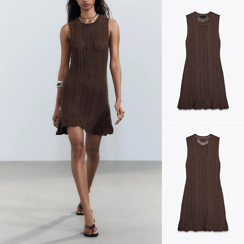 Verão novo feminino hepburn sle malha dr sinvel redondo ne em camadas decoração esteira casual saia de comprimento médio