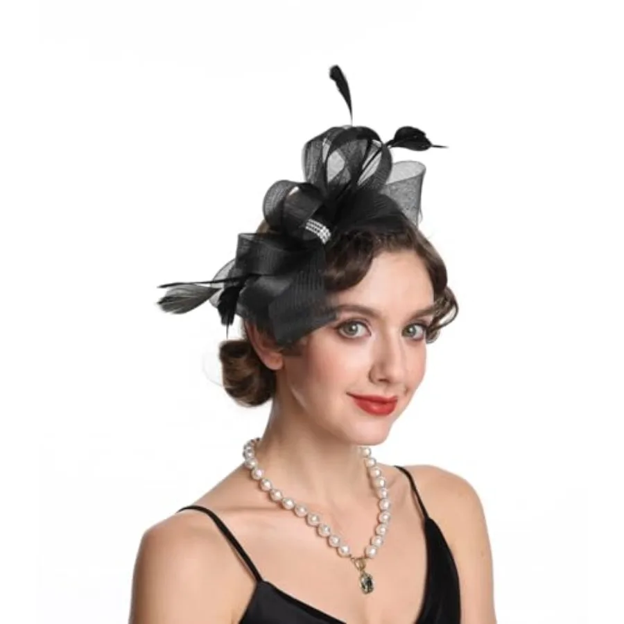 SAFERIN Elegant Women's Fascinator Hat with Veil and Feather Hair Clip Headpiece for Weddings Tea Party