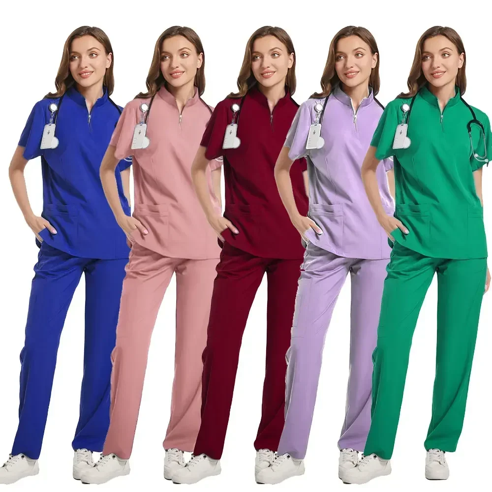 

Tops+pant Medical Uniform Surgery Scrubs Shirt Short Sleeve Pet Shop Doctor Nurse Nursing Uniform Set Women Workwear Scrub