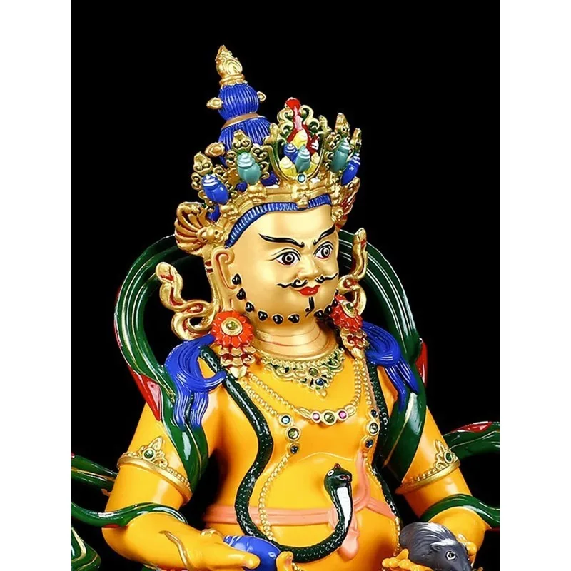 Tibetan ethnic copper God of Wealth Buddha statue, painted home decoration for worship, opening ceremony gift, yellow God of Wea