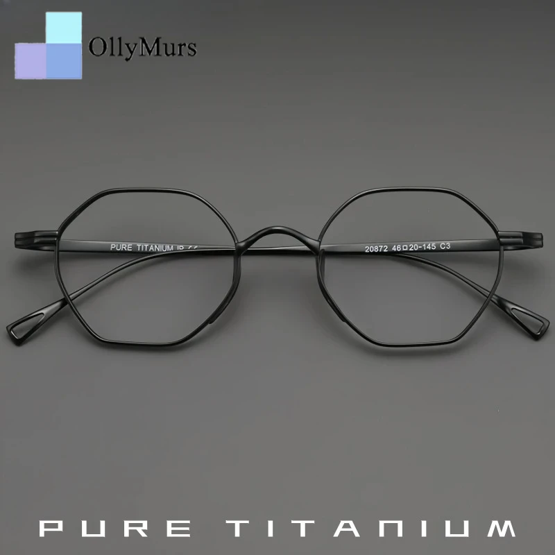 

OLLYMURS New Luxury Pure Titanium Glasses Men and Women Small Size Retro Polygonal Optical Prescription Eyeglasses Frame 20872Y