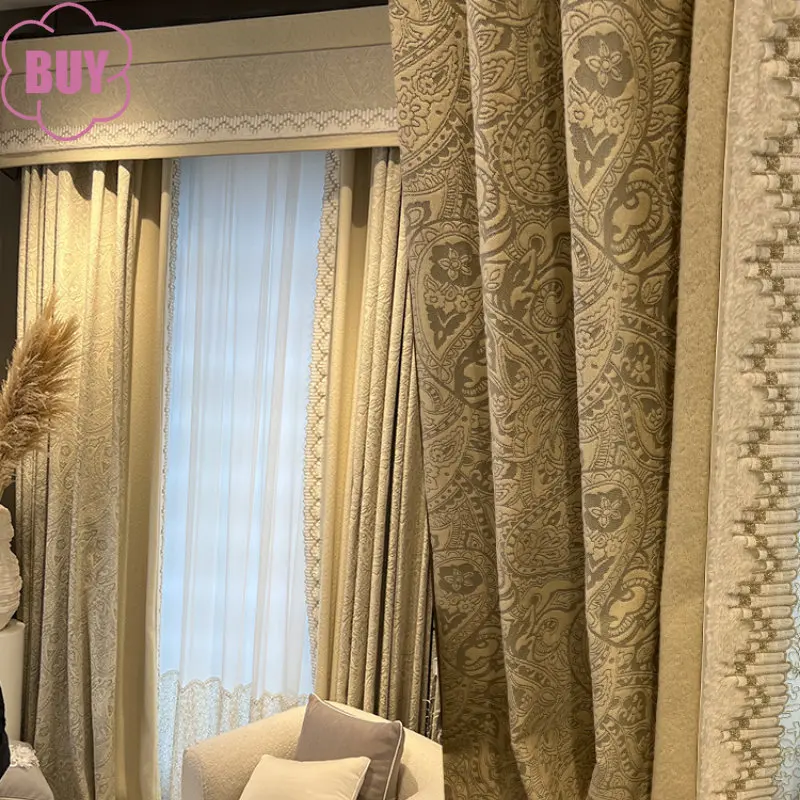 French Curtains for Living Dining Room Bedroom High-grade Cashmere Jacquard Chenille Cream Window Screen Tulle Customization