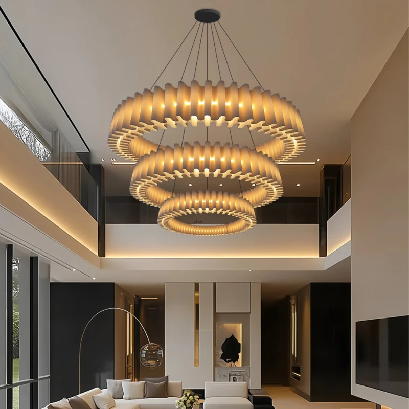 

Duplex living room chandelier Italian modern minimalist designer high-end atmospheric loft stairs empty hotel lobby