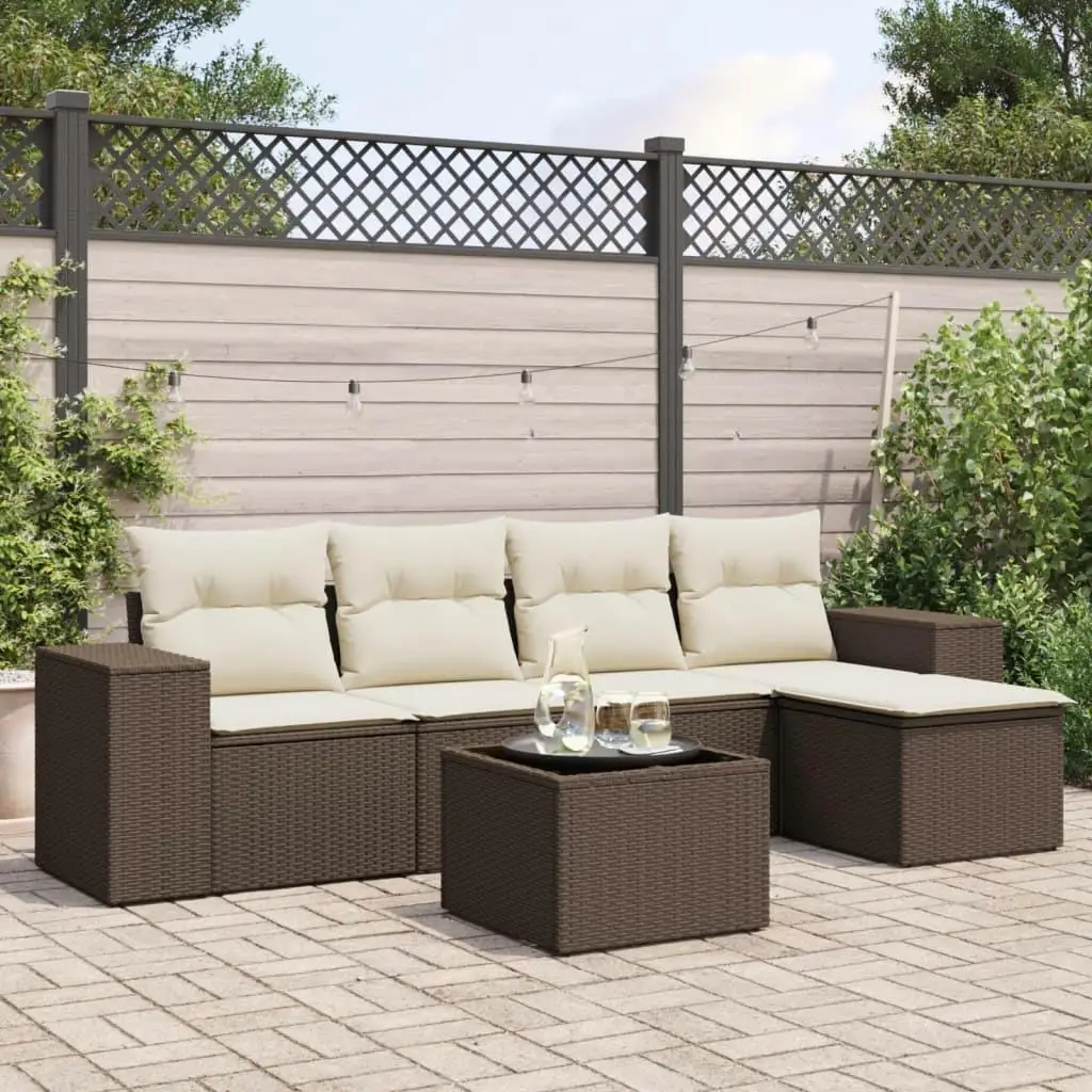 

Garden Sofa Set Brown PE Rattan Large Adjustable Feet Comfortable Outdoor Furniture Seating for Patio Garden Balcony