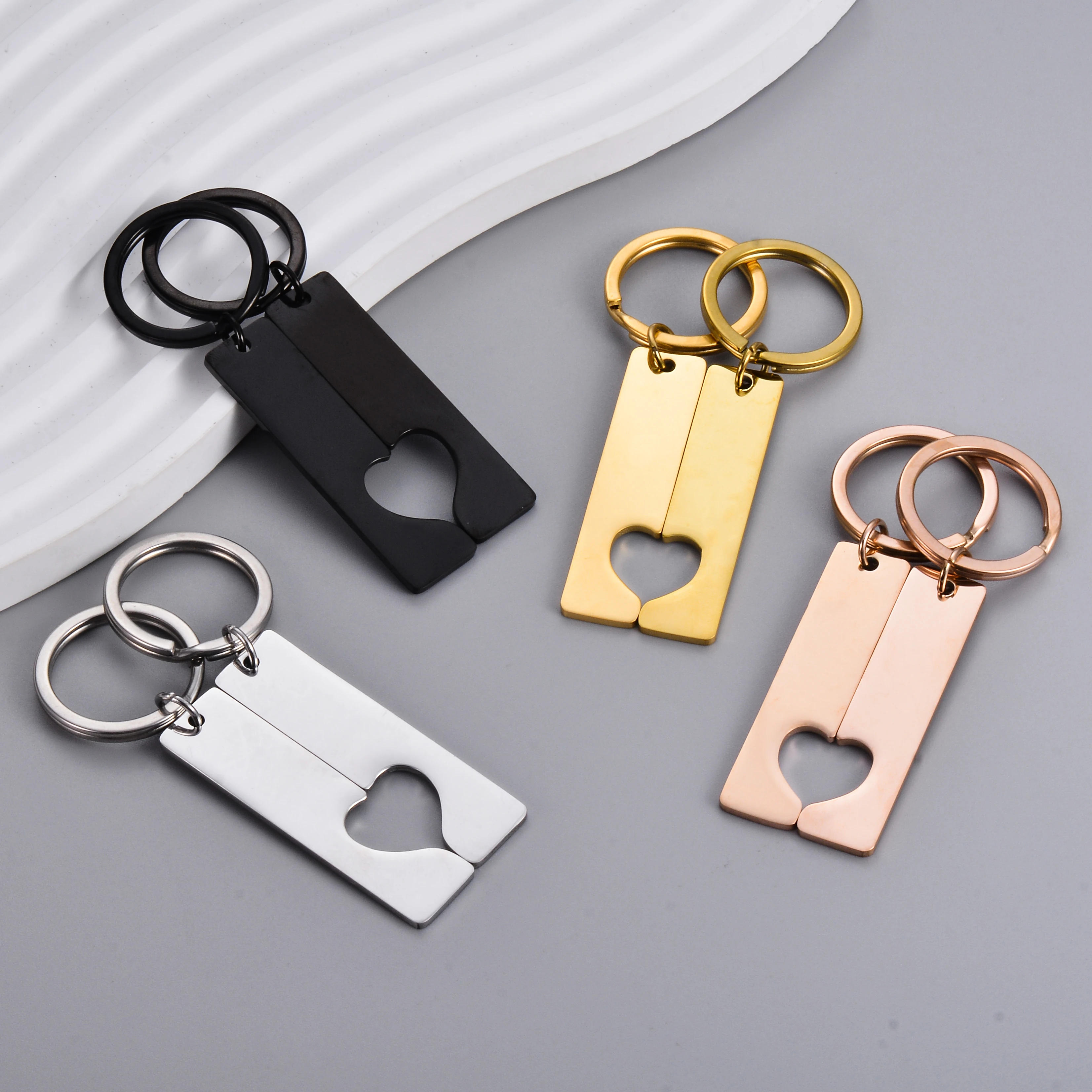 1Pair Trendy Blank Love Heart Keychain Dog Tag Pendant Stainless Steel Couple Necklace Accessories Valentine's Day Gift