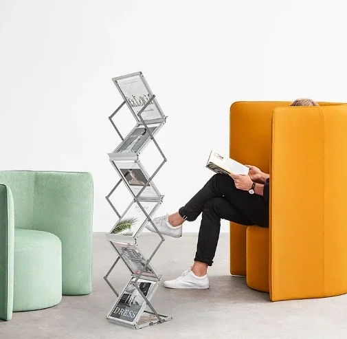 2026 A4 Aluminum Alloy Folding Acrylic Material Rack Newspaper Rack, Floor Standing Medieval Magazine Shelf