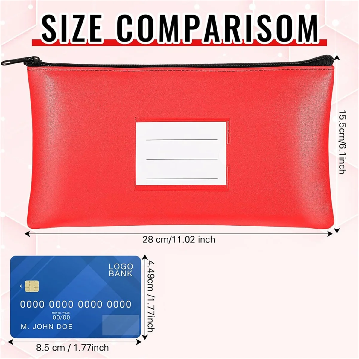 ABQR 6PC sacs d'argent avec fermeture éclair sécurité sac de dépôt bancaire sac d'argent porte-reconte pour pièces d'argent papier cosmétique outil d'argent C