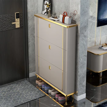 خزانة أحذية إيطالية رفيعة للغاية ، مدخل داخلي عند مدخل المنزل ، قطعة أثرية متكاملة للتخزين ، مساحة