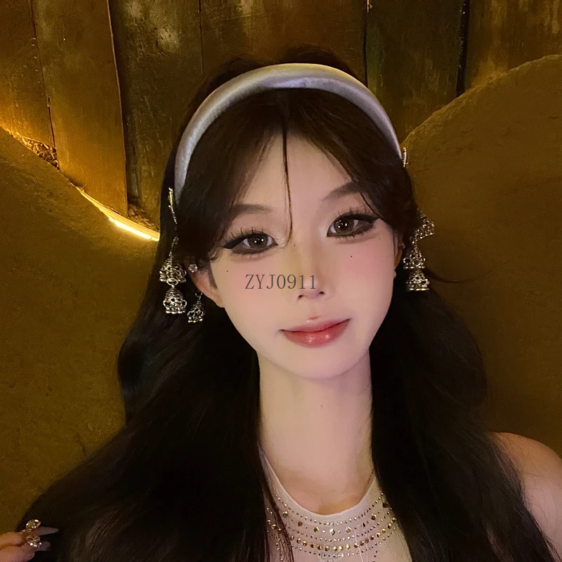 Tutup kepala ikat kepala berpohon lonceng tetesan air beludru hijau retro Tiongkok baru tutup kepala atas kranial tinggi tepi tipis