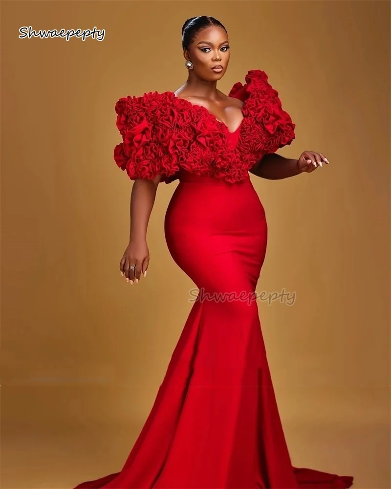 

Modern Red Mermaid Prom Dress Ruched V-Neck Satin Long 2025 Formal Evening Gowns Customized Women Pageants Occasion Wear