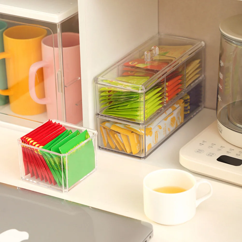 

Acrylic Tea Bag Organizer Transparent Tea Bag Storage Box with Lid Sorter Stand Chest Office coffee container LivingRoom tea box