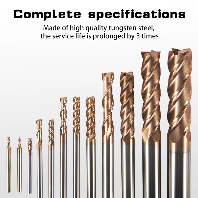 Tungsten Steel End Mill HRC60 4 Flutes 1mm-20mm Tungsten Shank Milling Cutter CNC Machines Tools Alloy Coating Carbide for Lathe