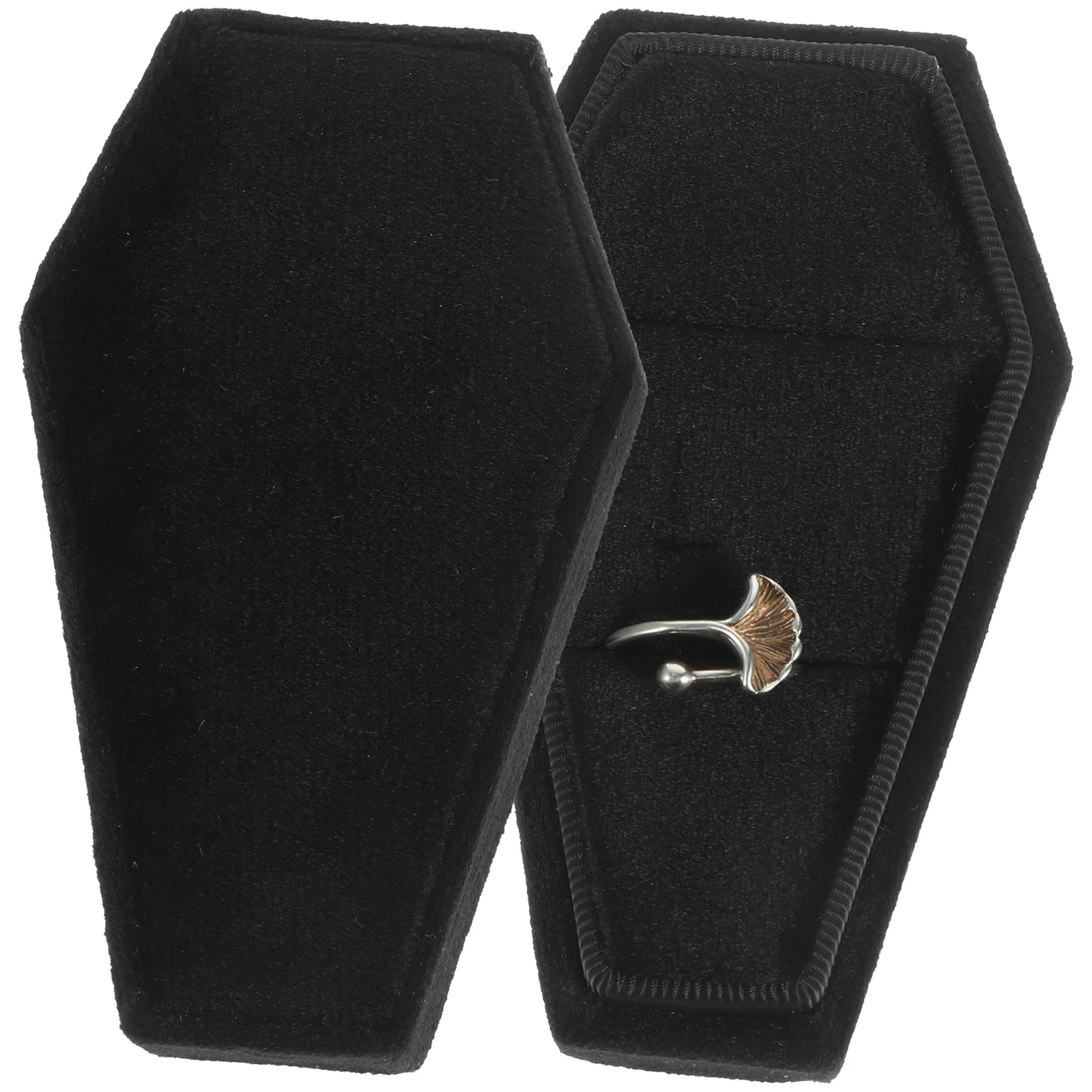 

Coffin Shaped Ring Box Traveling Storage Jewelry Holder Lightweight Case Halloween Organizer Flannel Container