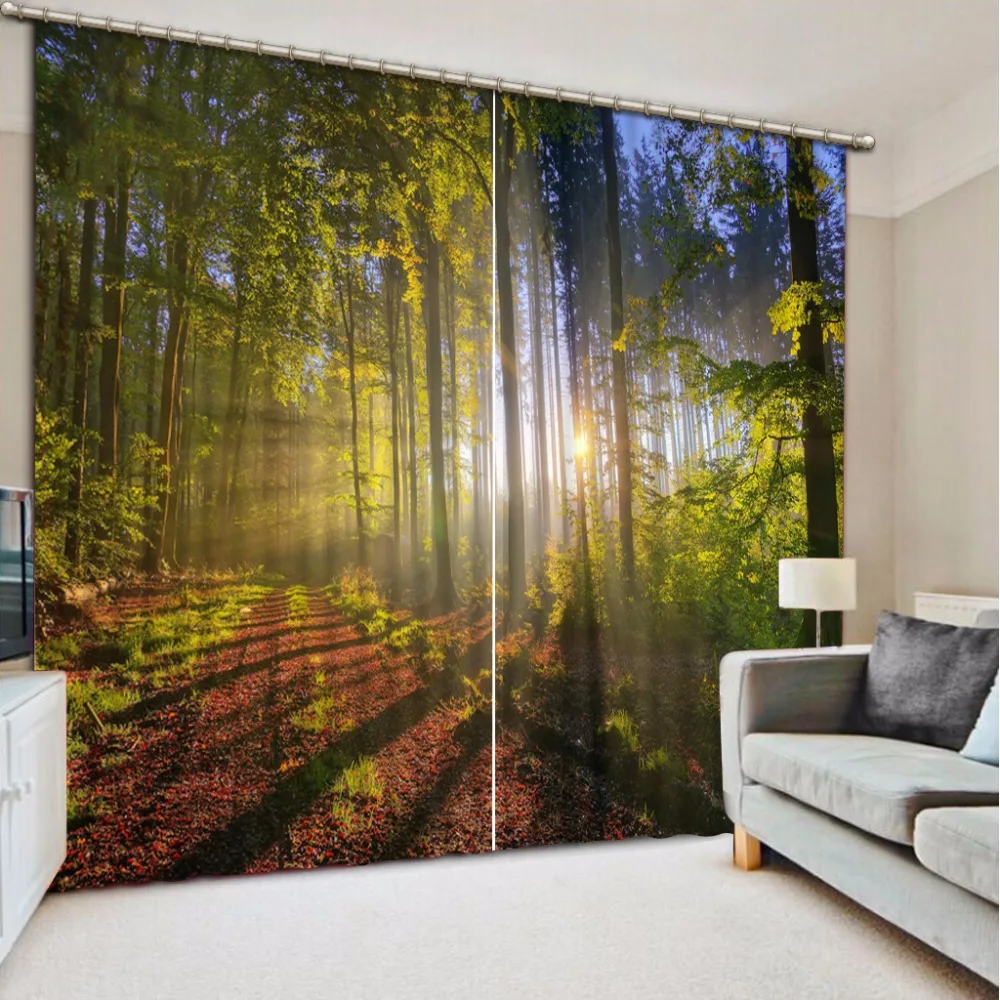 

Home Decor Wall Decals Modern Living Room Bedroom green forest curtains 3D Photo Wallpaper Mural Papel De Parede