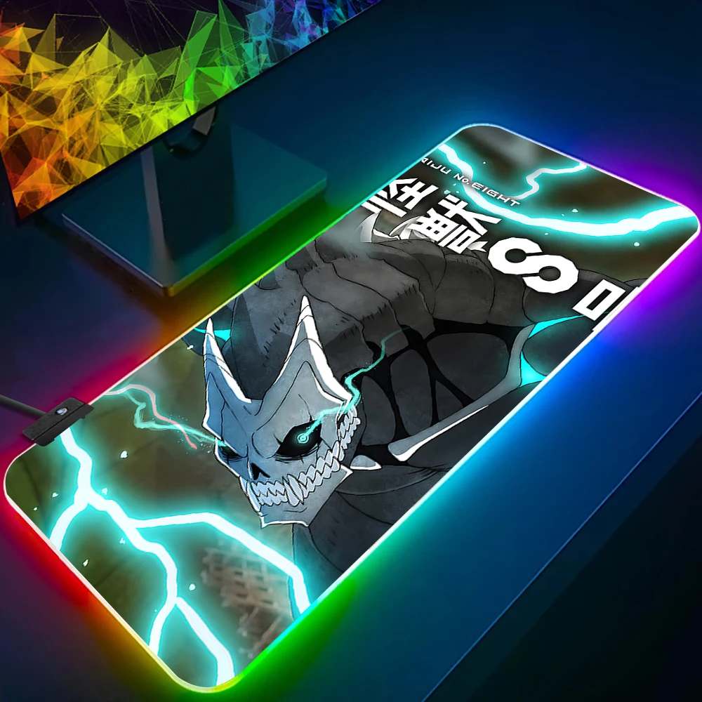 

Kaiju No. 8 RGB Pc Gamer Keyboard Mouse Pad Mousepad LED Glowing Mouse Mats Rubber Gaming Computer Mausepad