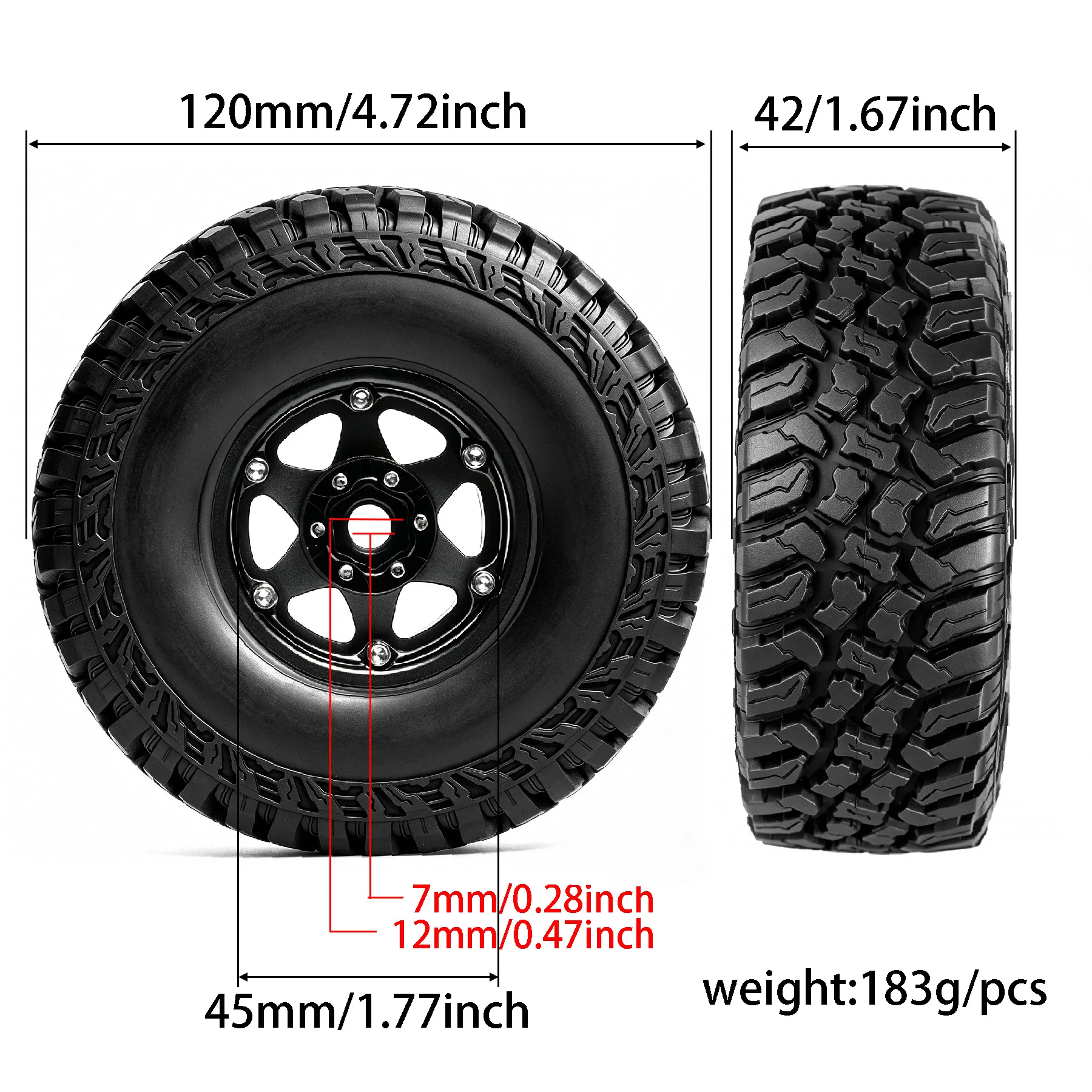 RED SPIDER 4pcs1.9'' Beadlock Wheels and Tires Rim OD 4.72'' for 1/10 RC Crawler Car Axial SCX10 III AXI03007 TRX-4 Redcat GEN 8
