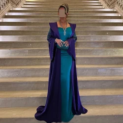 Customized Jiayigong Sparkly Cyan Satin Strapless Evening Dresses Simple With Women Cape Crystal Sheath Floor Length Formal Part